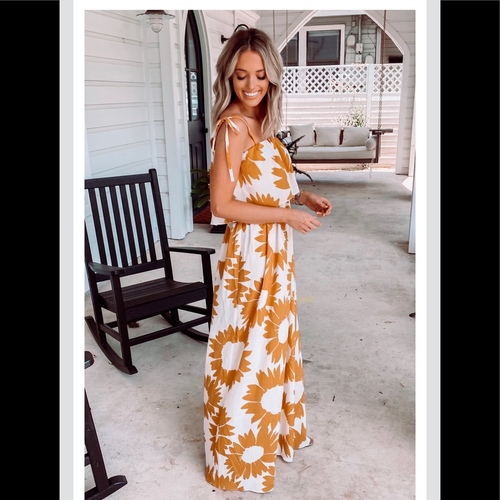 Project Judith March Maxi Yellow White Floral Sunflower Sun dress Emily